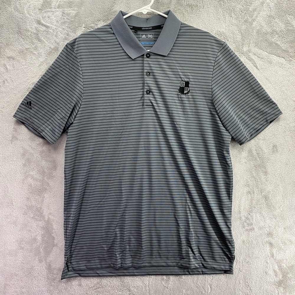 Adidas ClimaCool Gray Striped Golf Polo Men's L Embroidered Crest